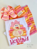 Quirky Turkey bodysuit or shirt for girls with Autumn Sunset fabric