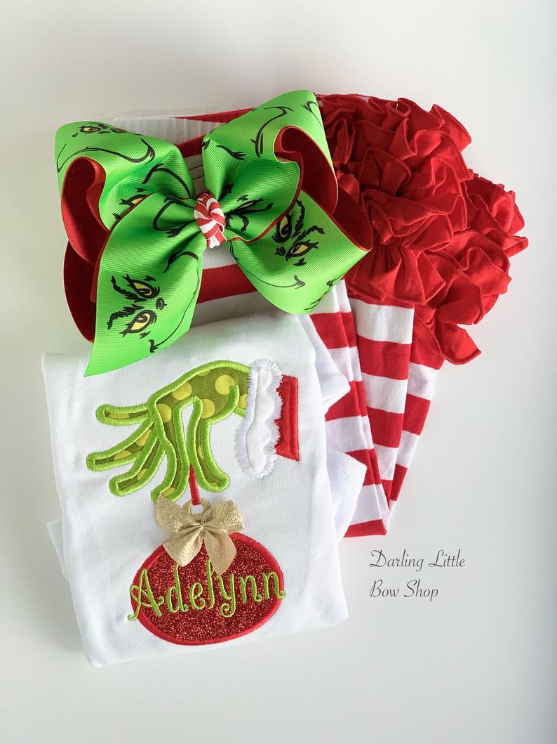 Grinch hairbow - choose 4-5 or 7 size