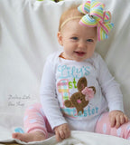 Baby Girl Easter Tutu Outfit, My 1st Easter Bunny Outfit, First Easter Chocolate Bunny bodysuit, leg warmers, bow -- pastel aqua, pink, mint - Darling Little Bow Shop
