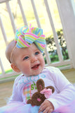 Baby Girl Easter Tutu Outfit, My 1st Easter Bunny Outfit, First Easter Chocolate Bunny bodysuit, leg warmers, bow -- pastel aqua, pink, mint - Darling Little Bow Shop