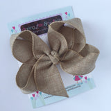 Burlap Bow - burlap look tan hairbow choose 4 inch or 5 inch bow - Darling Little Bow Shop