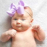 Nylon Bow Headband set of 5 colors, Bows on nude headbands -- CHOOSE bow colors -- basic 3", 4" , 5" or 6" bow with many color choices - Darling Little Bow Shop