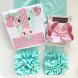 Floral Cow shirt or bodysuit for girls -- sweet floral cow theme shirt for girls in pink and mint - Darling Little Bow Shop