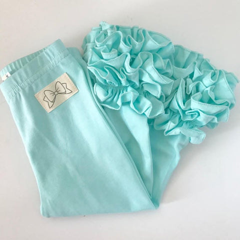 Ice Mint Ruffle Leggings - Mint Ruffle Leggings - gorgeous knit ruffle leggings - size NB to 10 with FREE SHIPPING - Darling Little Bow Shop