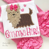 Yorkie shirt or bodysuit for girls -- Puppy Princess -- Yorkie Valentine shirt in pretty pinks with her name - Darling Little Bow Shop