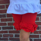 Red Ruffle Shorties, Girls Ruffle Shorts - Darling Little Bow Shop