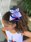 Unicorn Bow for 4th of July, unicorn hairbow in red, white and blue choose 4-5" or 6" - Darling Little Bow Shop