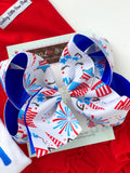 Unicorn Bow for 4th of July, unicorn hairbow in red, white and blue choose 4-5" or 6" - Darling Little Bow Shop