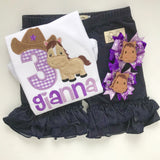 Horse Cowgirl purple hairbows choose single bow or pigtail set - Darling Little Bow Shop