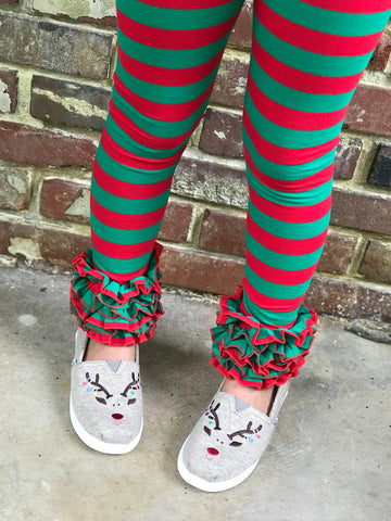 Holly Jolly Ruffle Leggings - red and green striped Icings Ruffle Leggings - Darling Little Bow Shop