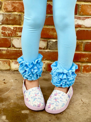 Cotton Candy Blue Ruffle Leggings - Light Blue Ruffle Leggings - gorgeous knit ruffle leggings - size NB to 10 with FREE SHIPPING - Darling Little Bow Shop
