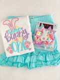 Easter Bunny Bow -- gray and white Easter Bow -- Sister Rabbit -- double stack ruffle bow with bunny center - Darling Little Bow Shop