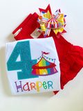 Circus Birthday Shirt or Bodysuit, Carnival Birthday Shirt in rainbow colors for any birthday - Darling Little Bow Shop