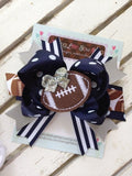 Football Team bow with optional headband -- choose your team colors -- large bow in polka dots and stripes with team colors - Darling Little Bow Shop
