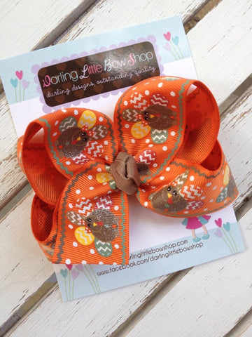 Glitter turkey hairbow for Thanksgiving - Darling Little Bow Shop