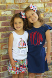4th of July dress for girls, Navy dress with red monogram - Darling Little Bow Shop
