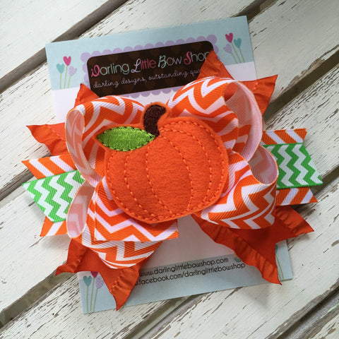 Pumpkin Bow, Pretty Little Pumpkin hairbow - Darling Little Bow Shop