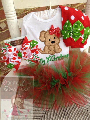 Baby Girl Christmas Tutu Outfit, A Puppy For Christmas - Darling Little Bow Shop