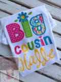 Big or Little Sister Shirt or Big Cousin Shirt -- personalized shirt in bright colors in hot pink, turquoise, green, yellow - Darling Little Bow Shop