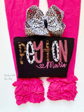 Name bodysuit or ruffle shirt for girls in black, leopard, hot pink - Darling Little Bow Shop
