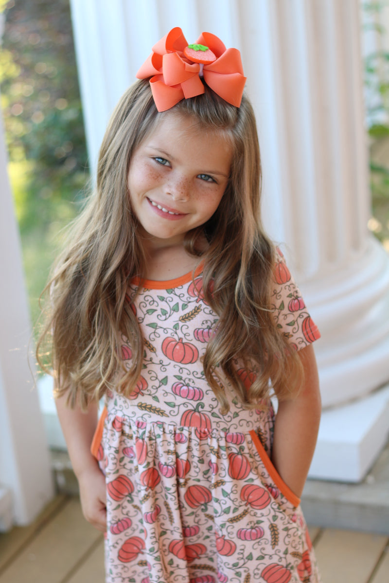 Pumpkin Vines bow with pumpkin center Darling Little Bow Shop