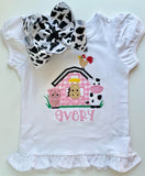Pink Farm Barn shirt or bodysuit for girls with cow, horse, pig and rooster - Darling Little Bow Shop