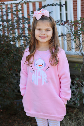 Pink Snowman Monogram Sweatshirt - Darling Little Bow Shop
