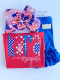 American Flag bow, Lilly Pulitzer 4th of July bow in red, white and blue 4-5" or 7" - Darling Little Bow Shop