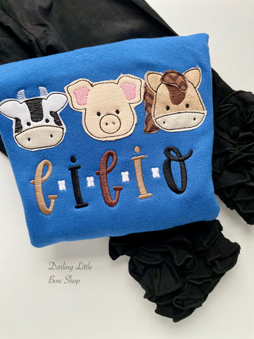 E-I-E-I-O Farm Animals Sweatshirt or Ruffle shirt - Darling Little Bow Shop