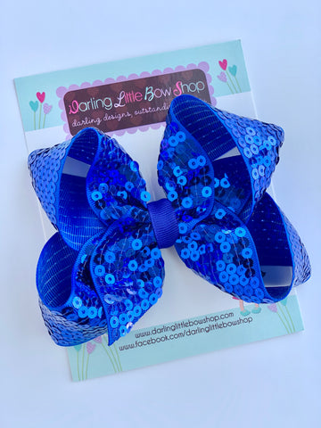 Royal Blue Sequin HairBow 4-5" size - Darling Little Bow Shop