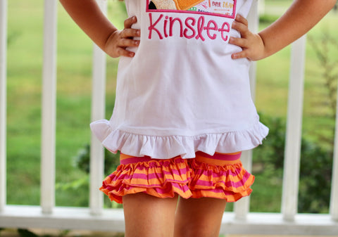 Summer Sherbet Shorties - hot pink and orange striped ruffle shorts - Darling Little Bow Shop