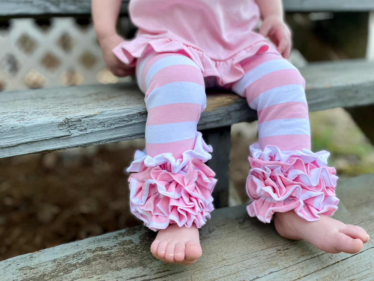 Pink Striped Ruffle Leggings