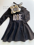 Silver and Gold long sleeve Black Dress - choose twirly dress or ruffle detail - Darling Little Bow Shop