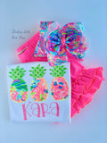 Lilly Pineapple shirt, ruffle shirt, tank or bodysuit - Fan Sea Pants neon pink, lime, blues - Darling Little Bow Shop