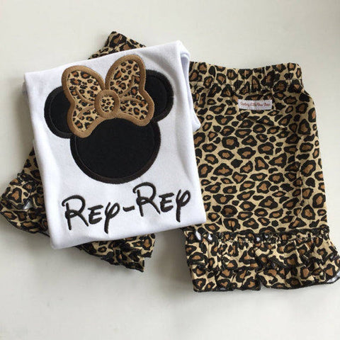 Miss Mouse leopard print shirt, ruffle shirt, tank or bodysuit - Darling Little Bow Shop