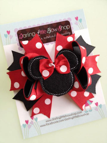 Miss Mouse Bow in red and black - Darling Little Bow Shop
