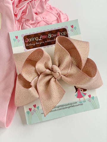 Pink and Gold Ribbon bow, choose single layer or double stacked - Darling Little Bow Shop