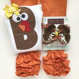 Thanksgiving bodysuit or shirt for girls -- Turkey Face Alphabet - Darling Little Bow Shop
