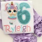 Unicorn Doll Birthday Shirt or bodysuit for girls in pastel colors - Darling Little Bow Shop