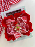 Gingerbread Lane bow - red gingham and ruffle bow with girly gingerbread center