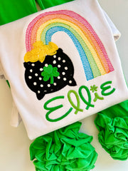 Rainbow Pot of Gold Shirt or bodysuit for girls