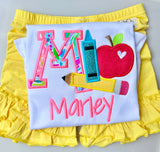 Girls School supplies shirt with neon pink Lilly print