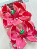 Pink Strawberry hairbows, strawberry pigtail bows