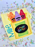 Colorful Crayon Ruffle shirt for girls in yellow