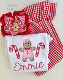 Gingerbread Lane bow - red gingham and ruffle bow with girly gingerbread center