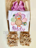 Turkey Twirl bodysuit or shirt for girls in floral pink, violet and sage