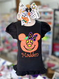 Miss Mouse Halloween Pumpkin shirt, ruffle shirt, tank or bodysuit - Darling Little Bow Shop