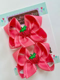 Pink Strawberry hairbows, strawberry pigtail bows