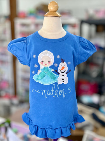 Elsa and Olaf blue shirt for girls - Darling Little Bow Shop