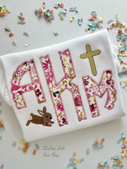 Easter Floral Monogram shirt with cross and bunny detail